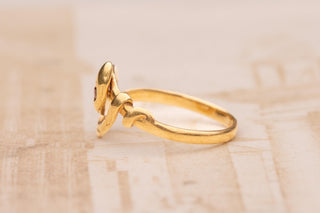 Antique French 18K Gold Snake Ring with Garnet, Paris, c.1890