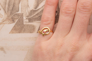 Antique French 18K Gold Snake Ring with Garnet, Paris, c.1890