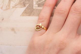 Antique French 18K Gold Snake Ring with Garnet, Paris, c.1890
