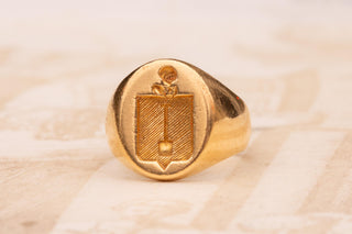 Antique French 18K Gold Chevalière Signet Ring with Heraldic Spade, c.1900