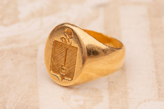 Antique French 18K Gold Chevalière Signet Ring with Heraldic Spade, c.1900