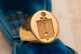 Antique French 18K Gold Chevalière Signet Ring with Heraldic Spade, c.1900