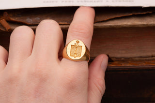 Antique French 18K Gold Chevalière Signet Ring with Heraldic Spade, c.1900