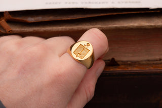 Antique French 18K Gold Chevalière Signet Ring with Heraldic Spade, c.1900