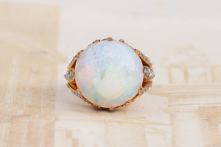 Antique French Opal and Rose-Cut Diamond Ring, c.1880