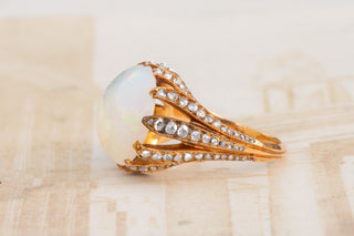 Antique French Opal and Rose-Cut Diamond Ring, c.1880