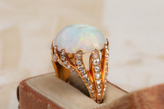 Antique French Opal and Rose-Cut Diamond Ring, c.1880