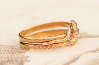 Antique Victorian French Snake Ring with Diamond Head, c.1870
