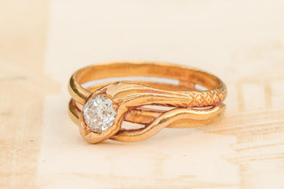 Antique Victorian French Snake Ring with Diamond Head, c.1870