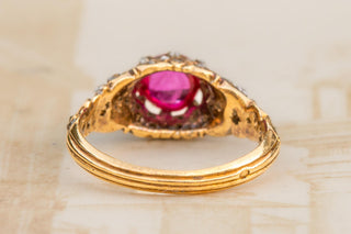 Antique 19th-Century Diamond Ring with Natural Burma Ruby Cabochon; Second Empir