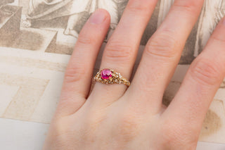 Antique 19th-Century Diamond Ring with Natural Burma Ruby Cabochon; Second Empir