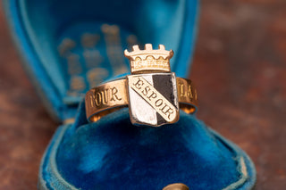 Antique French 18K Gold Metz Patriotic Ring with Black Enamel