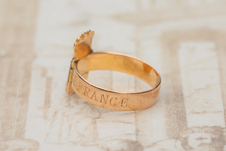 Antique French 18K Gold Metz Patriotic Ring with Black Enamel