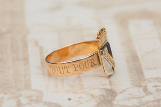 Antique French 18K Gold Metz Patriotic Ring with Black Enamel