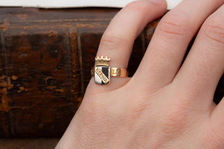 Antique French 18K Gold Metz Patriotic Ring with Black Enamel