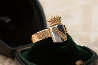 Antique French 18K Gold Metz Patriotic Ring with Black Enamel