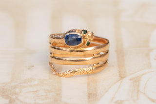 Antique French Snake Ring with Sapphire Eye; 18K Gold, c.1890