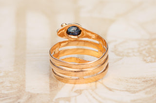 Antique French Snake Ring with Sapphire Eye; 18K Gold, c.1890
