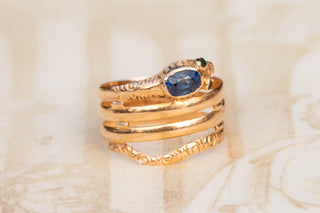 Antique French Snake Ring with Sapphire Eye; 18K Gold, c.1890