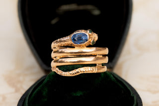Antique French Snake Ring with Sapphire Eye; 18K Gold, c.1890