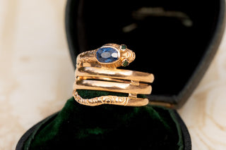 Antique French Snake Ring with Sapphire Eye; 18K Gold, c.1890
