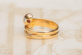Vintage German Gold Snake Ring with Diamond, Garnet and Spinel, circa 1980s