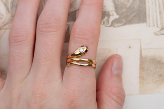 Vintage German Gold Snake Ring with Diamond, Garnet and Spinel, circa 1980s