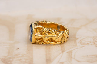Antique French Art Nouveau Figural Sapphire Ring; c.1900