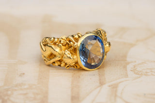 Antique French Art Nouveau Figural Sapphire Ring; c.1900