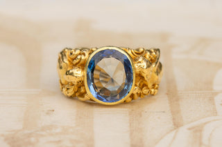 Antique French Art Nouveau Figural Sapphire Ring; c.1900