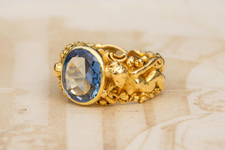 Antique French Art Nouveau Figural Sapphire Ring; c.1900