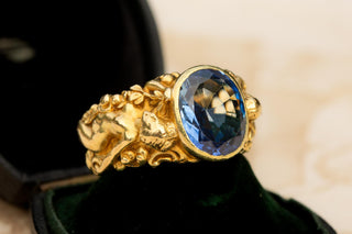 Antique French Art Nouveau Figural Sapphire Ring; c.1900