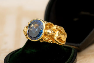 Antique French Art Nouveau Figural Sapphire Ring; c.1900