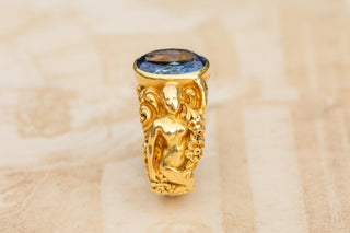 Antique French Art Nouveau Figural Sapphire Ring; c.1900