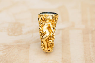 Antique French Art Nouveau Figural Sapphire Ring; c.1900