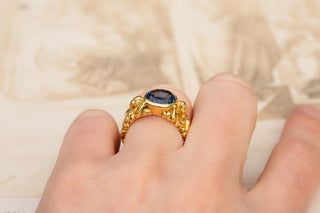 Antique French Art Nouveau Figural Sapphire Ring; c.1900