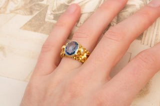 Antique French Art Nouveau Figural Sapphire Ring; c.1900