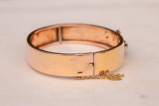 Antique French Snake Bangle in 18K Gold with Spinel and Seed Pearls, c.1880