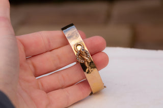 Antique French Snake Bangle in 18K Gold with Spinel and Seed Pearls, c.1880