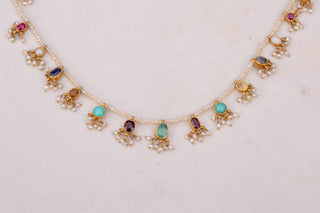 Late 19th Century Indian Navaratna Gem-Set Seed Pearl Necklace, c.1890