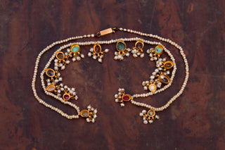 Late 19th Century Indian Navaratna Gem-Set Seed Pearl Necklace, c.1890