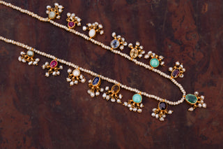 Late 19th Century Indian Navaratna Gem-Set Seed Pearl Necklace, c.1890