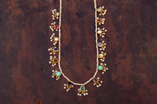 Late 19th Century Indian Navaratna Gem-Set Seed Pearl Necklace, c.1890