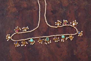 Late 19th Century Indian Navaratna Gem-Set Seed Pearl Necklace, c.1890
