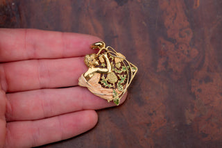 Rare Spanish Art Nouveau Gold and Enamel Pendant; Barcelona, c.1920