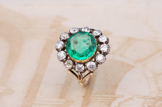 Rare Georgian Emerald and Diamond Cluster Ring; English, c.1820