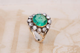 Rare Georgian Emerald and Diamond Cluster Ring; English, c.1820