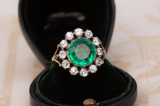 Rare Georgian Emerald and Diamond Cluster Ring; English, c.1820