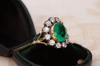 Rare Georgian Emerald and Diamond Cluster Ring; English, c.1820