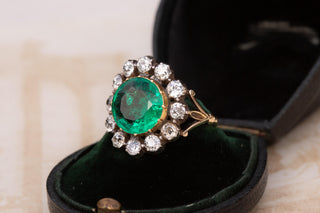 Rare Georgian Emerald and Diamond Cluster Ring; English, c.1820